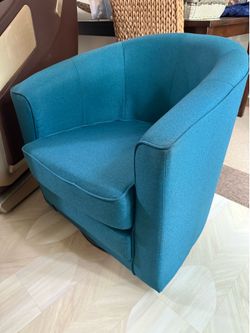 Teal fabric barrel chair