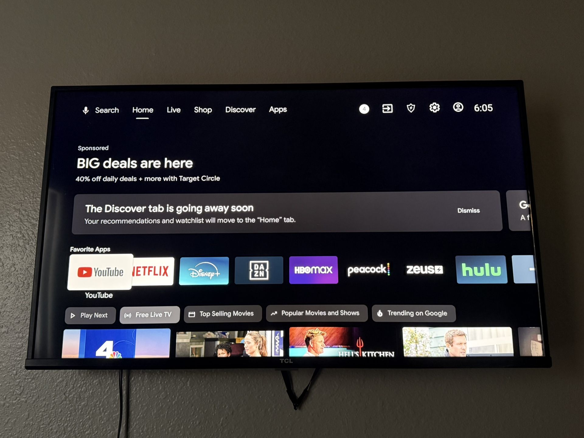 45” TCL Smart Tv With Wall mount And Control