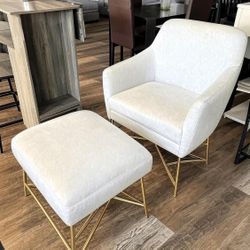 New White Sturdy Accent Lounge Club Office Chair with Ottoman 