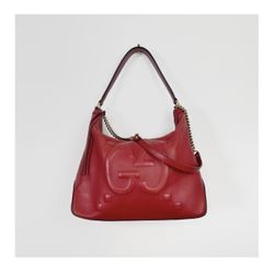Gucci Apollo GG Large Embossed Calfskin Leather Hobo Bag Hibiscus Red