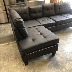 Black leather sectional