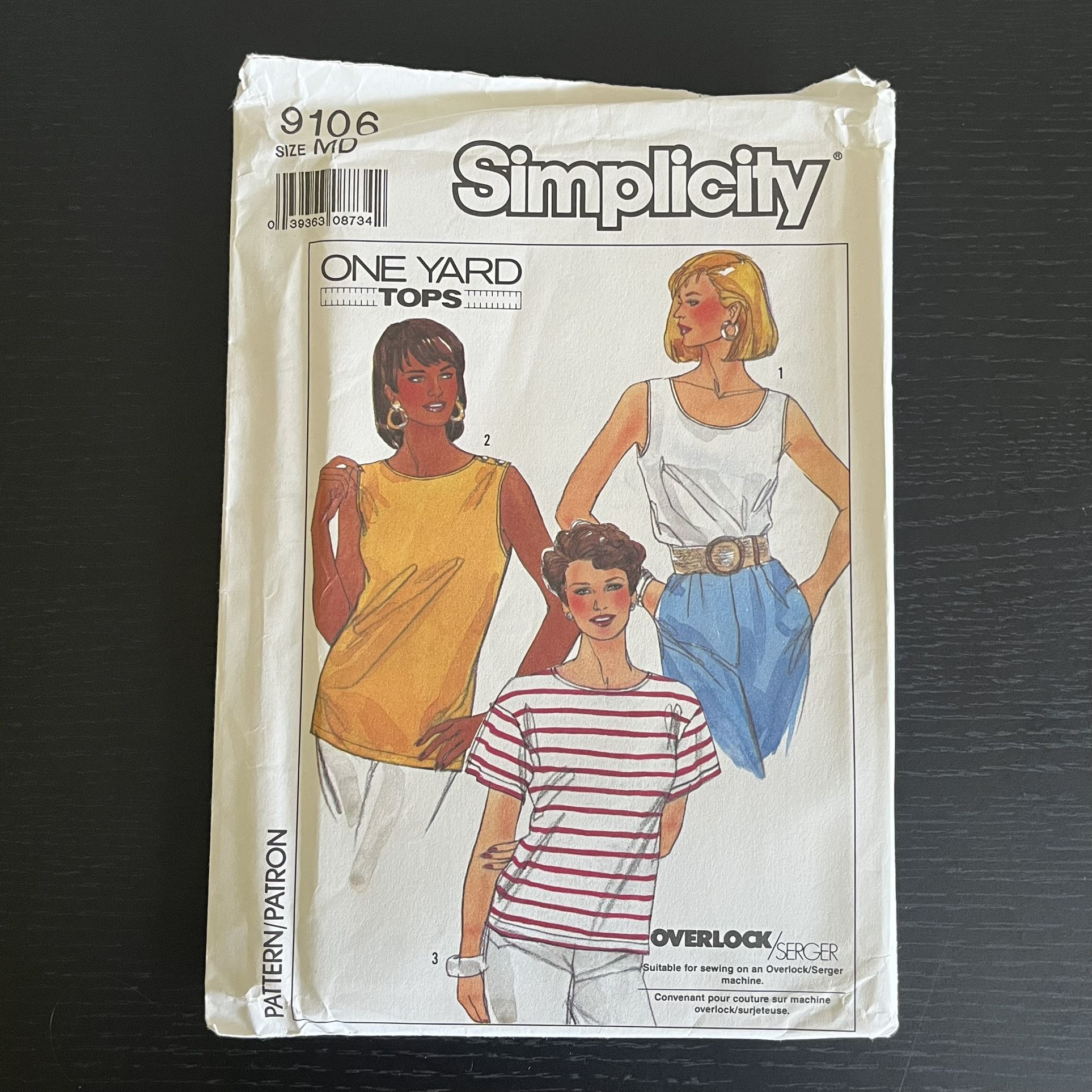 Simplicity Sewing Pattern 9106 Size MD 14-16 Shirt Top Vintage 1989