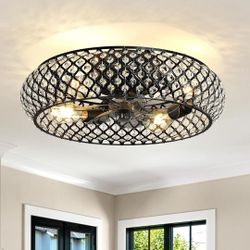 20in Black Metal Ceiling Fan with Lights Remote