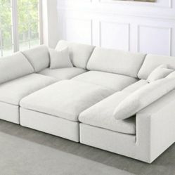 Serene Linen / Wood Cream Deluxe Cloud Modular Sectional

