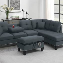 BRAND NEW 3PCS SECTIONAL SOFA SET WITH OTTOMAN AND ACCENT PILLOW INCLUDED $349