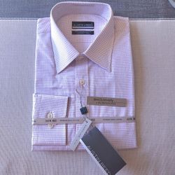 NWT Austin Reed Men's Swiss Cotton White Dress Shirt w/ Purple Plaid Neck Sz 16 