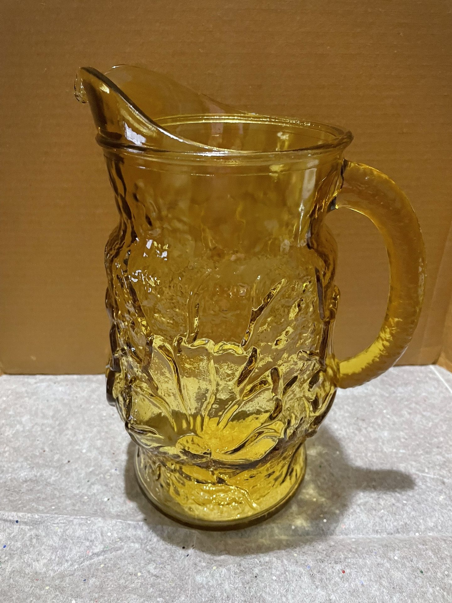 Vintage Anchor Hocking Rain Flower Amber Glass Pitcher