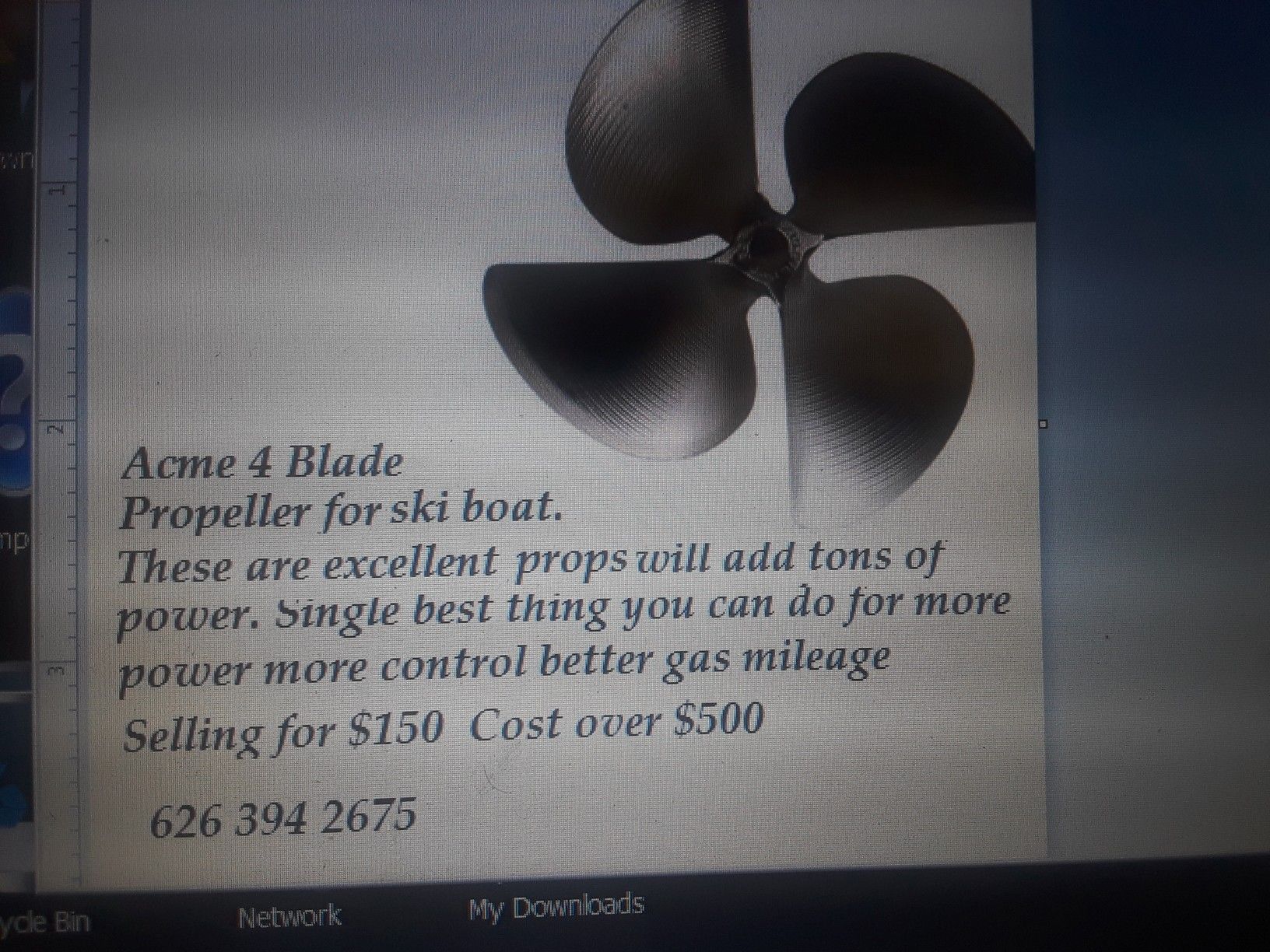 Nice Boat OJ Prop 4 blade $100 cost more than $550 new and i never used it.