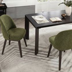 Wooden Dining Chairs Set of 2, Fabric Upholstered Modern Dining Room Chairs with Double-Layer Thick Seat Cushion & Ergonomic Backrest for Restaurant, 