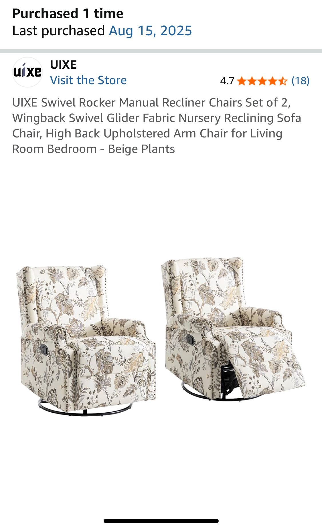 Two Reclining, Swivel, and Rocking chairs Brand New!!