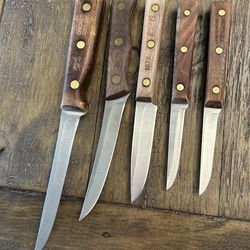 Vintage Chicago Cutlery Knife Set 5pc Wood Handles