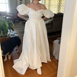Vintage White Taffeta Bride Ballroom Dress