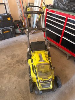 Ryobi 40V Lithium Brushless Push Lawn Mower, weed eater, and blower