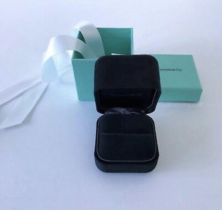 Tiffany & Co Black Suede Engagement Ring Box+ Outer Box+ Ribbon