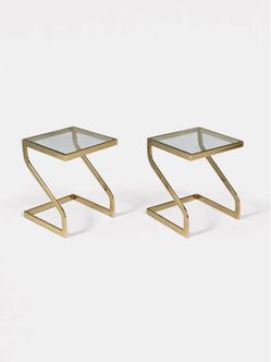 Pair of Mid-Century Modern Brass & Glass Floating Cantilever Side Tables, c.1970's - Delivery Available