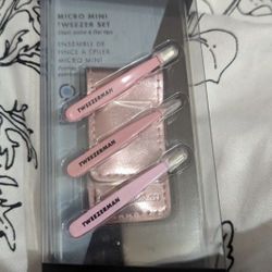 NEW Tweezerman Set Of 3 Mini Travel Size Tweezers Flat Top Sharp Tip Angled Tip 