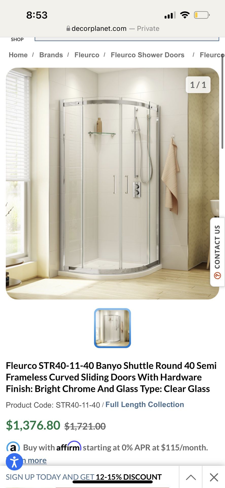 Shower Door Fleurco - STR40-11-40 In Chrome 