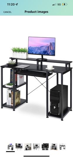 Computer Desk with Keyboard Tray Monitor Stand Storage Shelves DK02, Industrial Office Desk 47 inch Studying Writing Table with CPU Stand, Wood Desk f
