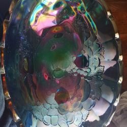 Vintage Indiana Glass Blue Carnival Glass Fruit Bowl 12 inches