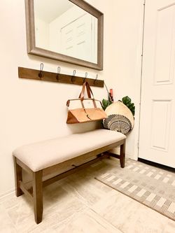 48” Brown Upholstered Wooden Bench