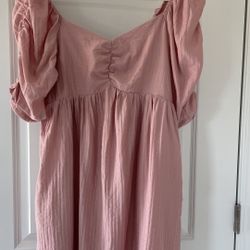 Women's Summer Square Neck Puff Sleeve Dresses | Size L | Pink|