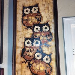 Owl Lovers!!!! Vintage Mid Century Oil On Canvas By Thomas