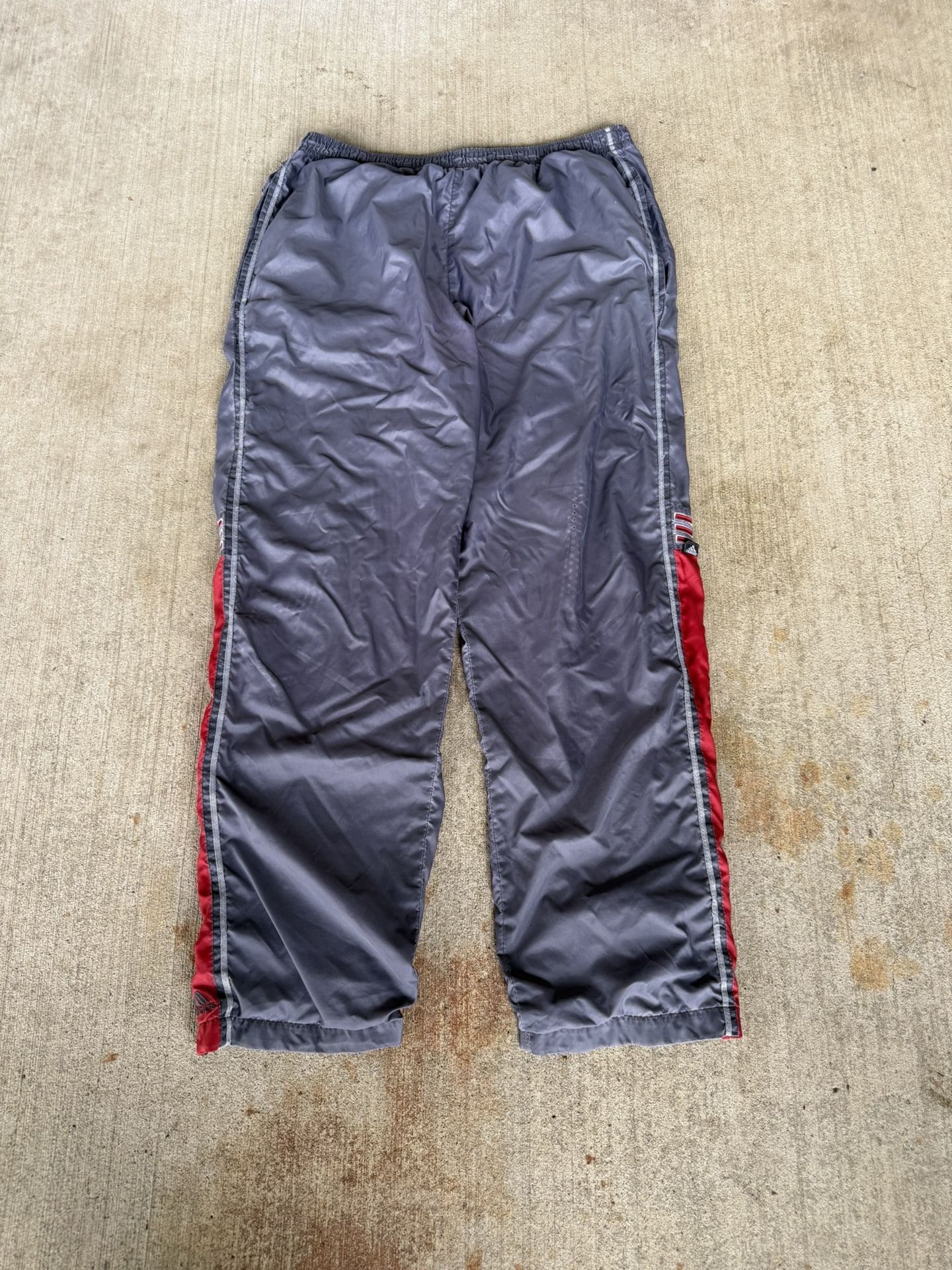 Adidas Y2K Style Grey Track Pants With Red Stripes Size L