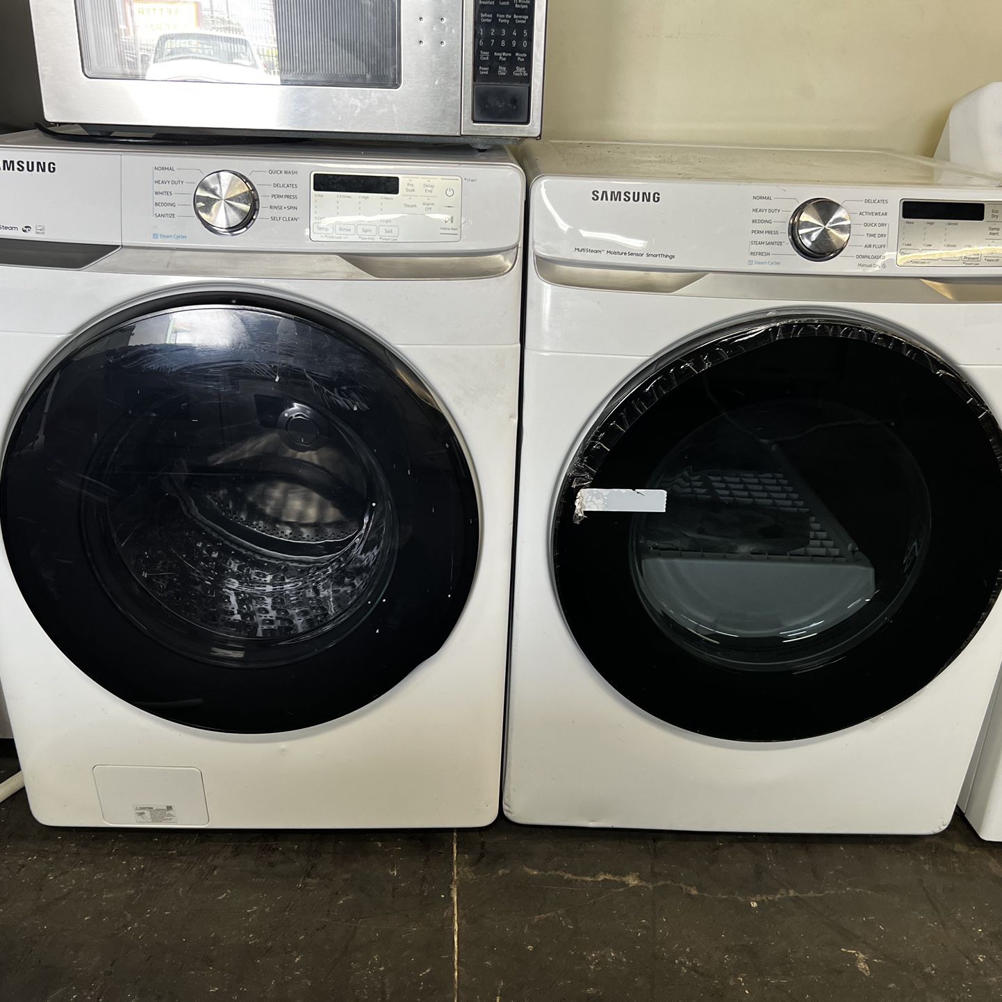 Samsung He Front Load Washer And New Open Box Gas Dryer Set With Drying Rack