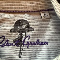 Robert Graham Medium men's classic fit long sleeve button down purple blue for dress or casual, $10 cash. Must meet in person for delivery. 