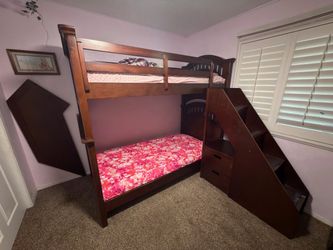Wood twin bunk beds with stairs and 2 drawers