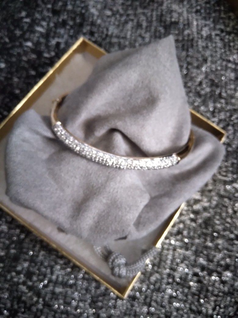 Sterling Silver Gold Plated Cubic Zirconia Bangle Bracelet 