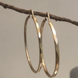 Diamond Cut 10k Yellow Gold Hoop Earrings 