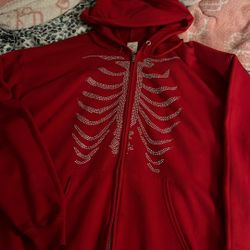 Red Ribcage Rhinestoned Sweater