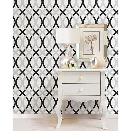NIB 20.5" x 18' Black & Silver Lattice Peel & Stick Wallpaper