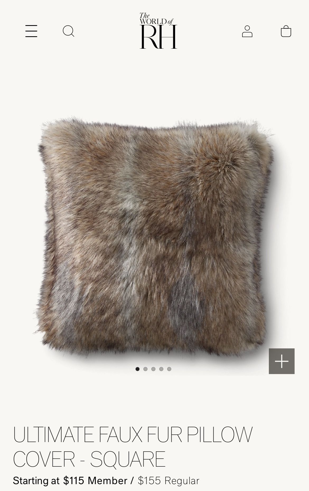 Two Restoration Hardware Square Ultimate Faux Fur Pillow Covers With Inserts. RH