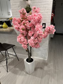 Artificial Cherry Blossom Tree, 5FT Fake Plants Indoor, Faux Pink Sakura Flowers Blooming Tree in Pot, Artificial Trees Silk Plant for House Bedroom L