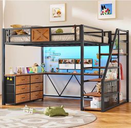 Full size loft bed with desk and stairs