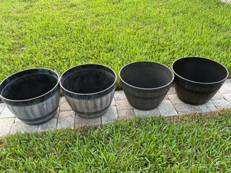 Four Plastic Whiskey Barrel Planters 20 in