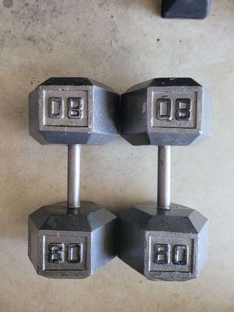 Hex Dumbbells (2x80Lbs) for $140 Firm (WALNUT 91789)