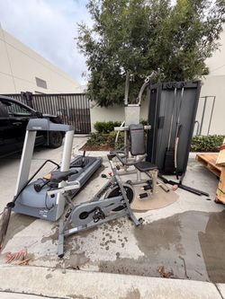 Treadmill stationary bike home gym system