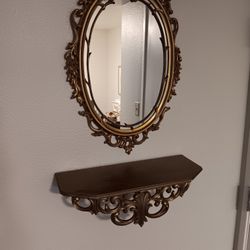 Syroco Gold Framed Mirror And Shelf