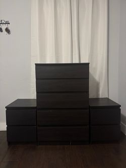 IKEA Black Brown Dresser Set with Two Nightstands