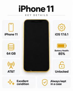 Unlocked iPhone 11 64GB Yellow - 85% Battery - Excellent Condition