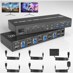 USB 3.0 KVM Switch Displayport+HDMI 2 Monitors 4 Computers