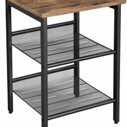 3-Tier Industrial End Side Table Nightstand W/2 Adjustable Shelves Rustic Brown