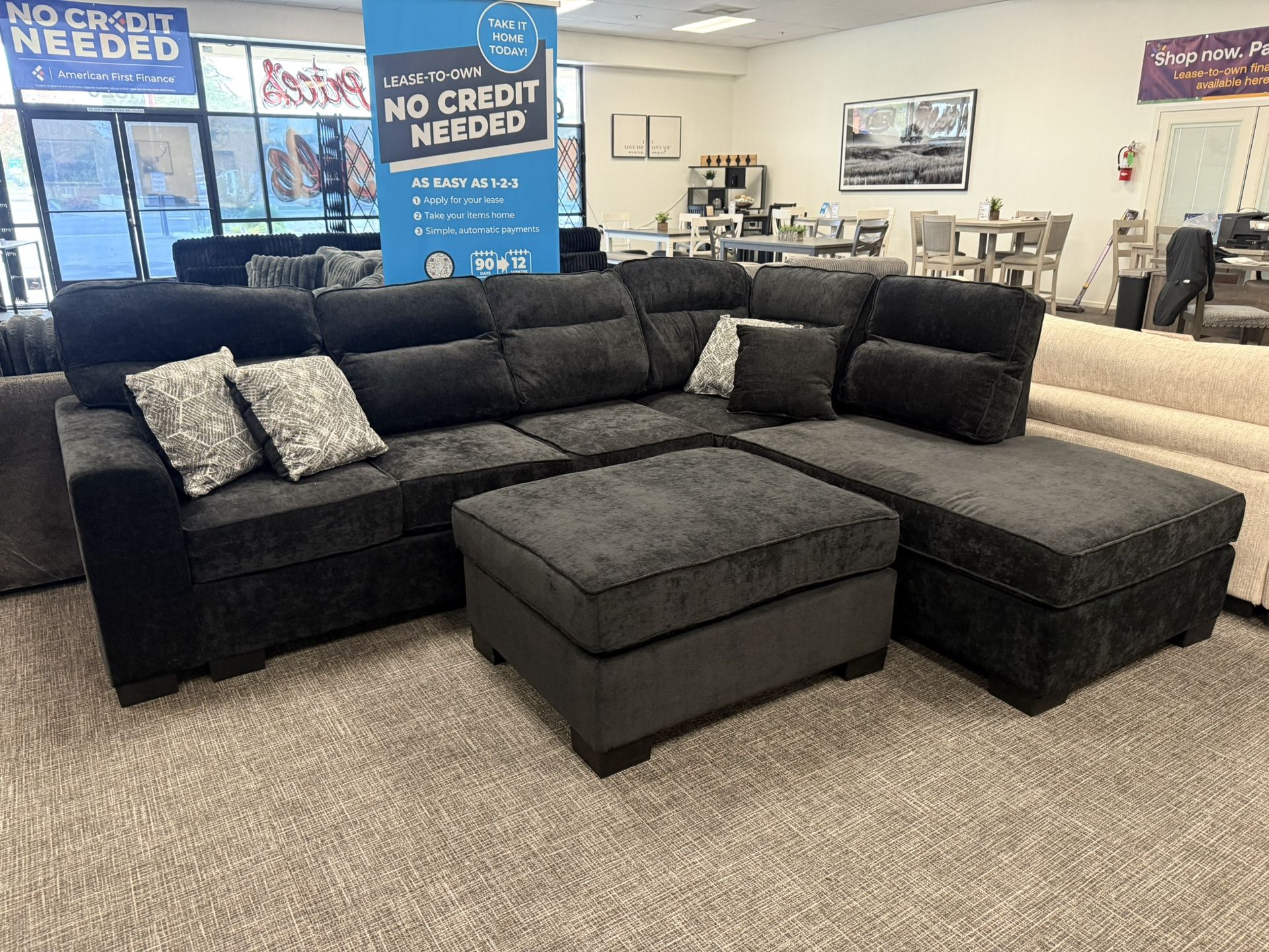 Black Sofa Sectional + Ottoman Set - Free Delivery Promo 