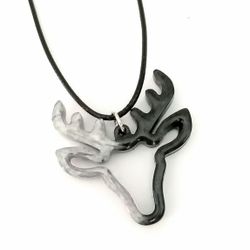 Black and silver deer reindeer pendant on 20" black cord necklace new resin 