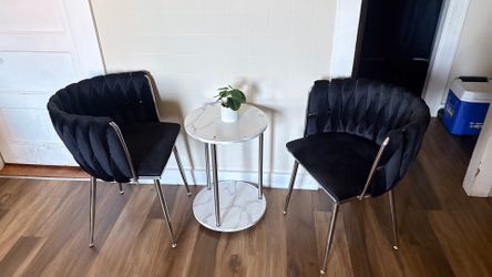 Modern Twisted Velvet Accent Chairs with Marble Side Table