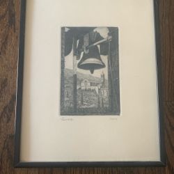 Framed Bell Tower etching-Laurenzi "Assisi"