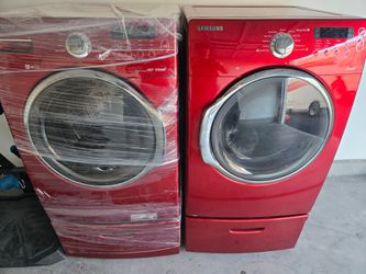 Samsung matching washer & gas dryer set with storage drawer pedestals